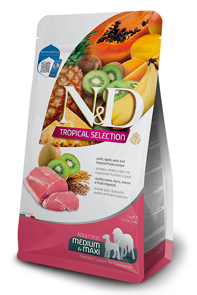 N&D Medium & Maxi Tropical Selection – Pork, Spelt, Oats And Tropical Fruits 2Kg