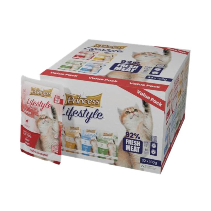 Princess Lifestyle Value Pack X 32 Fish/Chicken/Lamb/Beef