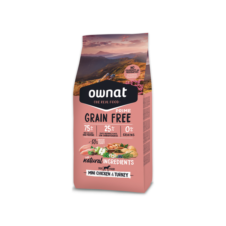 Ownat Prime Grain Free Adult Mini Dog Food Chicken & Turkey 1Kg