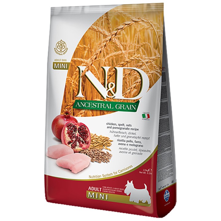 Farmina N&D Ancestral Grain – Chicken & Pomegranate Adult Mini 2.5Kg