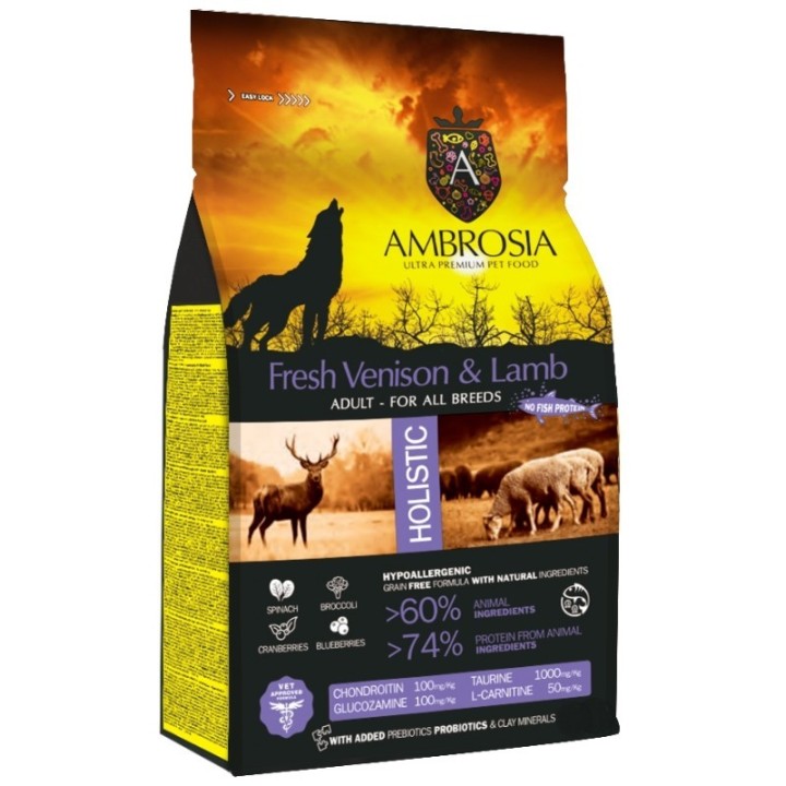 Ambrosia Free Venison & Lamb Adult All Breeds - 12Kg