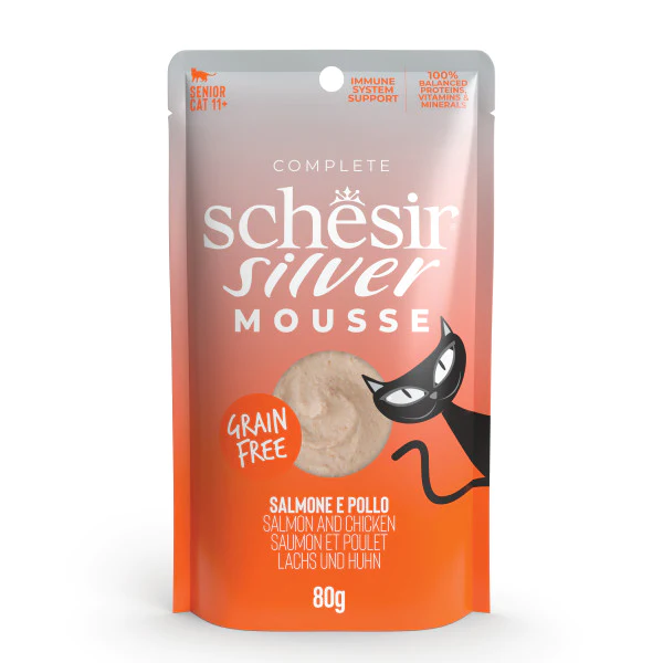 Schesir Silver Elderly Cat, Salmon And Chicken In Mousse 80G In Pouch