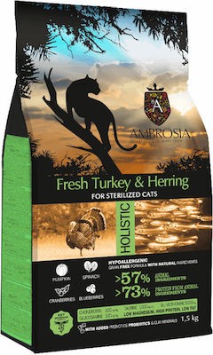 Ambrosia Grain Free Adult & Sterilized Cat Fresh Turkey & Herring - 1.5Kg
