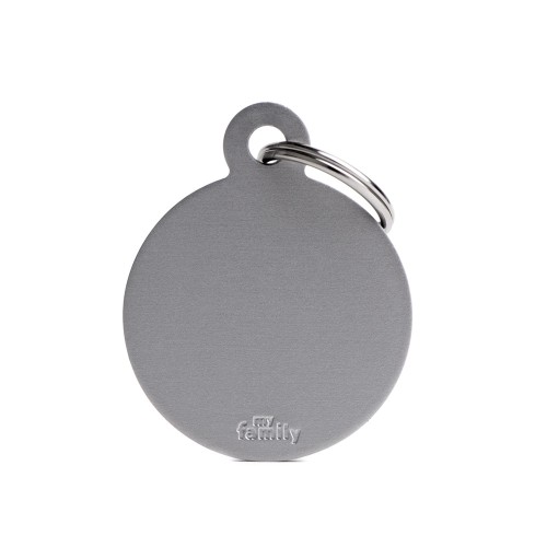 My Family Id Tag Basic Collection Big Round Grey In Aluminum