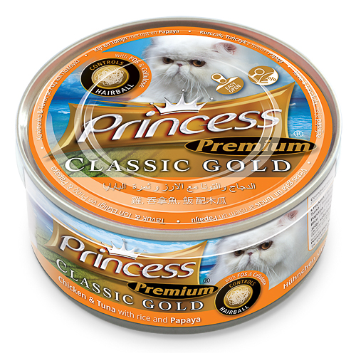 Princess Premium Classic Gold Chicken Tuna With Rice And Papaya/Hairball Control - 170Gr