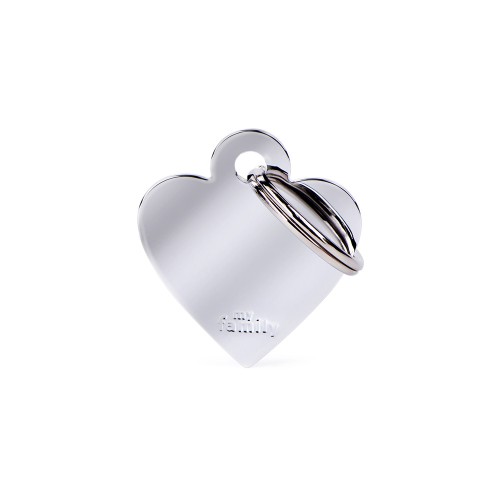 My Family Id Tag Basic Collection Small Heart In Chrome Plated Brass
