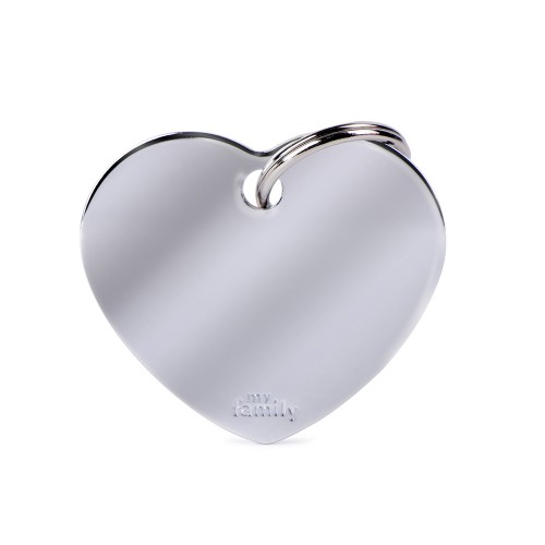 My Family Id Tag Basic Collection Big Heart In Chrome Plated Brass