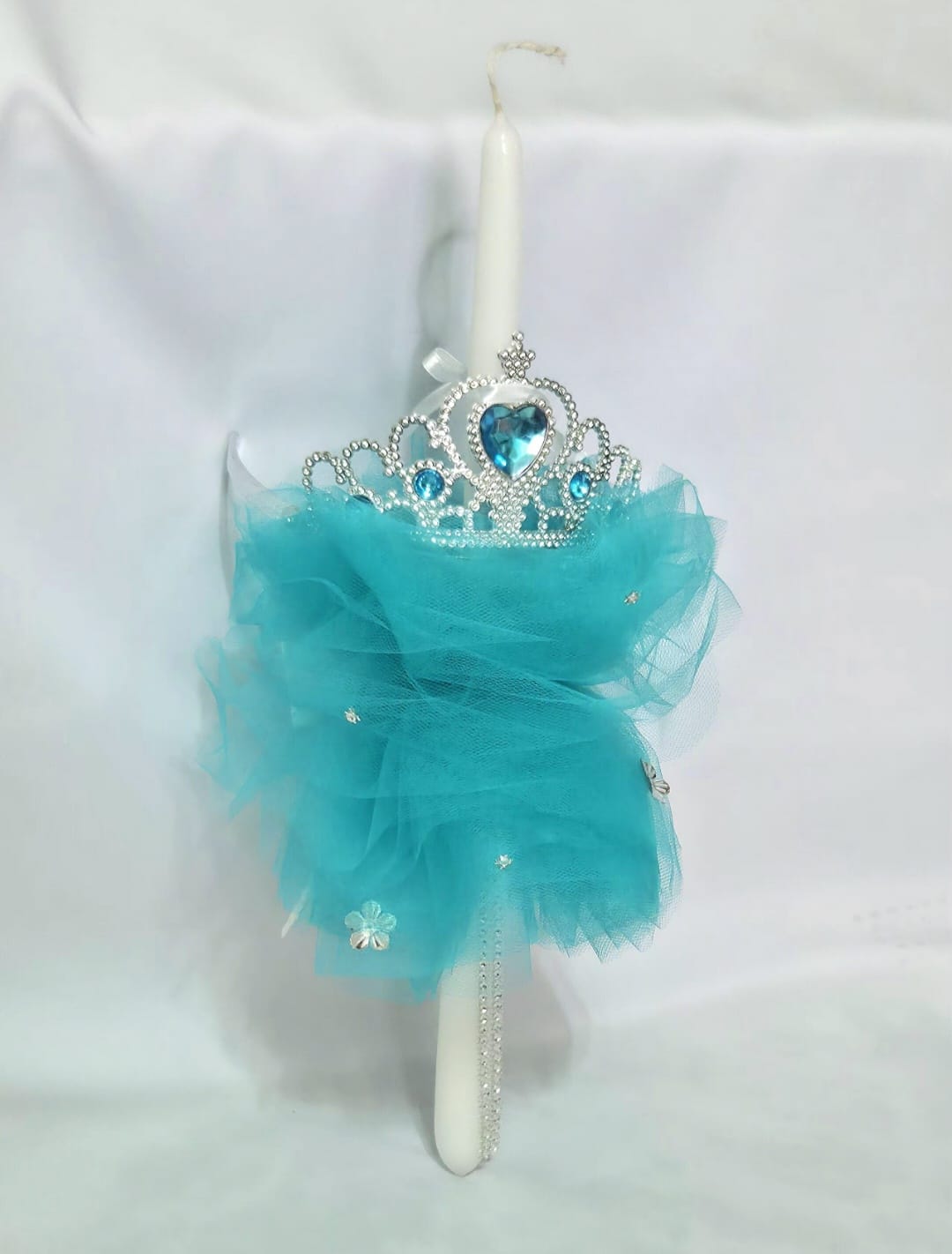 EASTER CANDLE LAMPADA WITH SILVER- TURQOISE PRINCESS CROWN. Cod.03