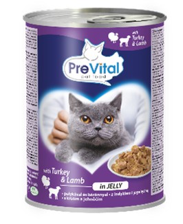 Prevital κονσέρβες γάτους, κομμάτια σε jelly με γεύση τόνο και αρνί. 415gr
