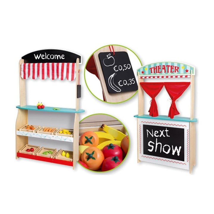 Joueco Role Playing Wooden Puppet Theater and Market