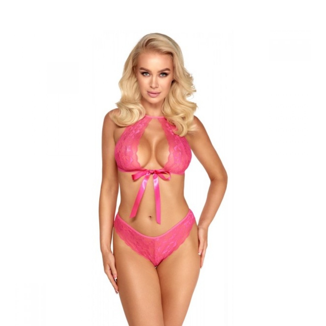 KISSABLE - PINK LACE LINGERIE BRA & THONG S/M