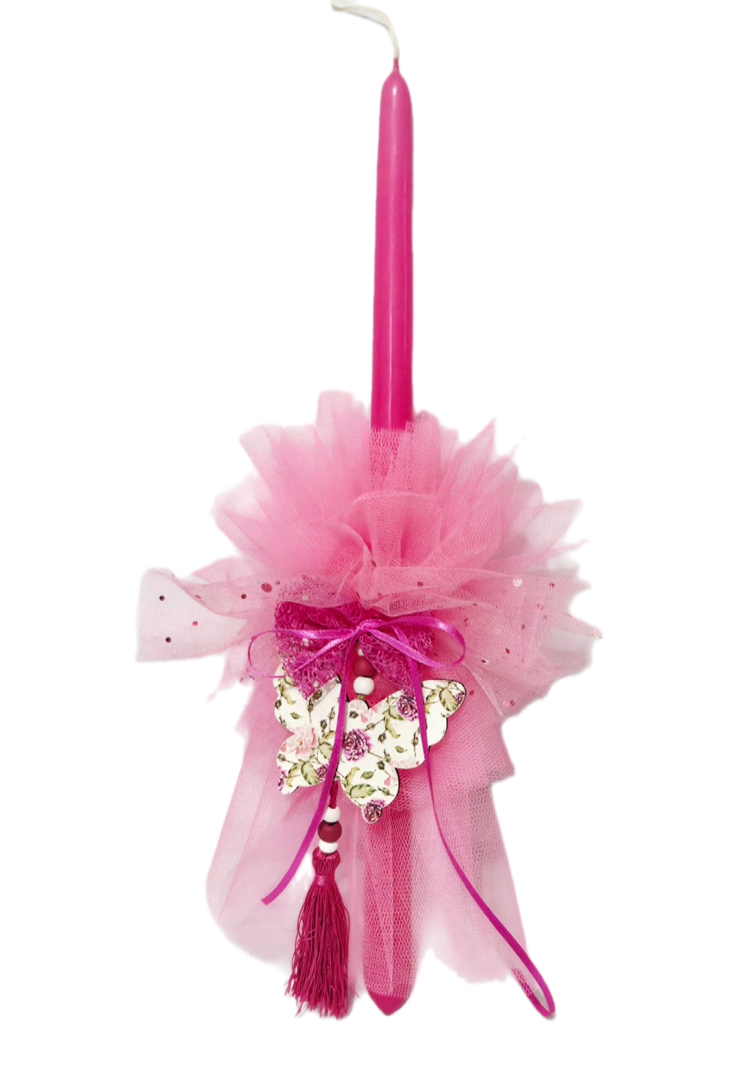 FUCHSIA EASTER CANDLE LAMPADA WITH WOODEN BUTERFLY. Cod.09