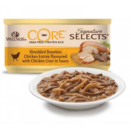 Wellness Core Signature Selects Shredded Boneless Chicken Entree Flavoured With Chicken Liver In Sauce For Cat - 79gr