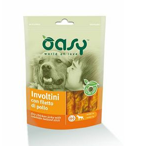 Oasy Dry Chicken Jerky With Rawhide Twisted Stick 100gr - 100gr