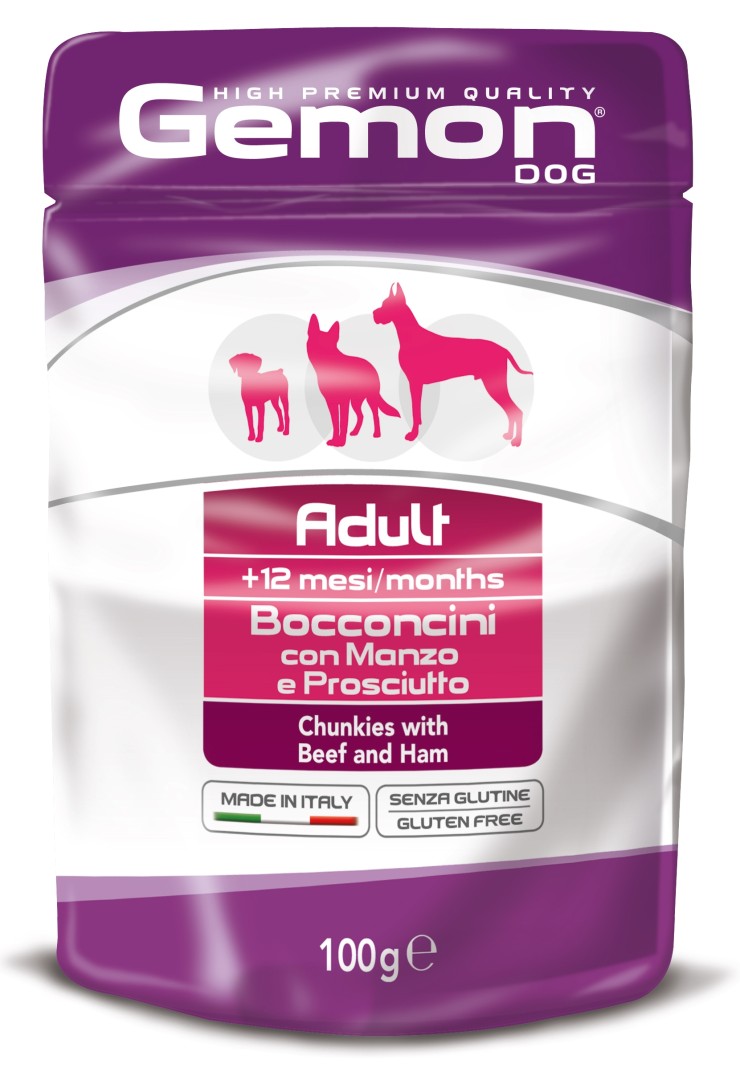 Gemon Dog Adult Beef & Ham Pouch - 100gr