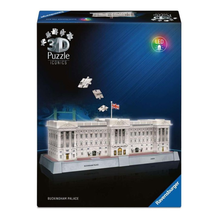 Ravensburger 3D puzzle Iconics Night Edition 216 Pcs Buckingham Palace 12008031 - Jigsaw Puzzle - Reside like King Charles - get your own palace to assemble at home and let it shine