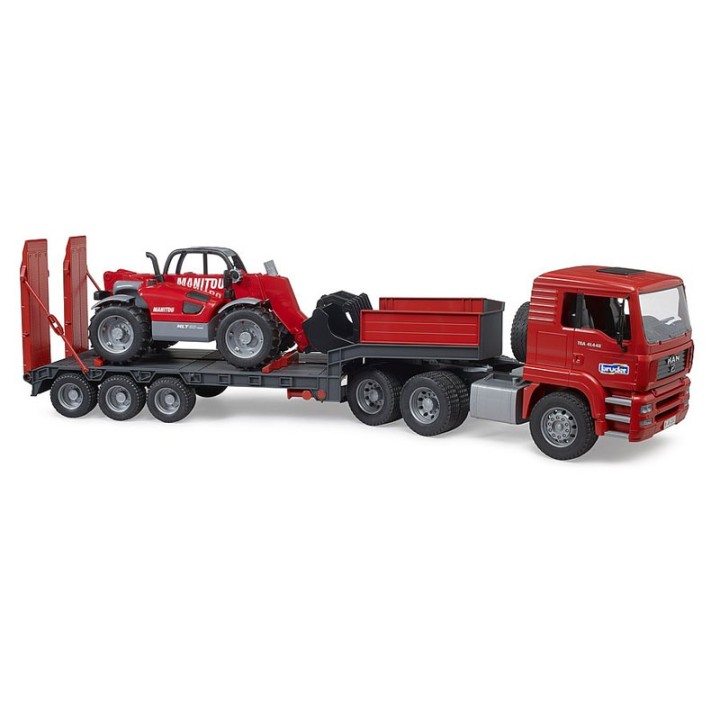 Bruder 02774 MAN TGA Truck with Low Loader - Die-Cast Toy Car - Low loader trailers are often used to perform heavy transport tasks, such as transporting large c...