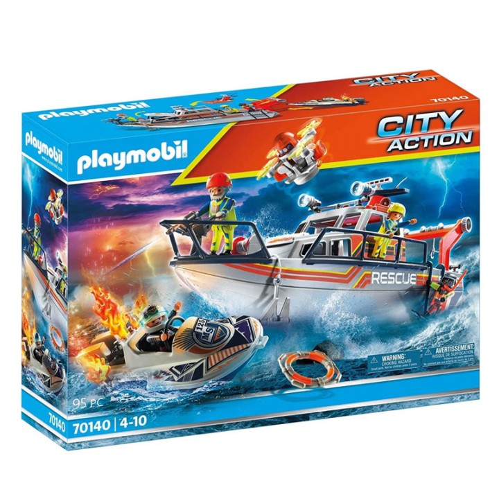 PLAYMOBIL resque Boat with firemen  70140 - Building Blocks Set