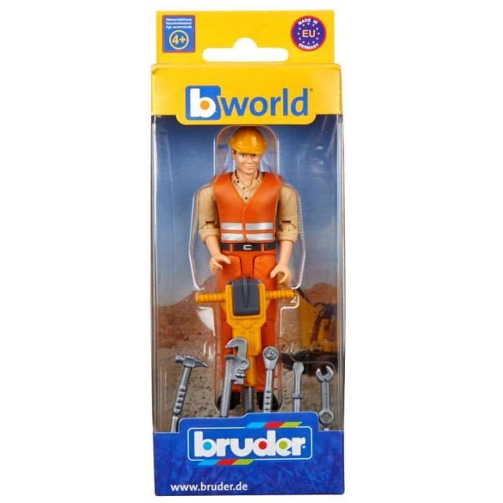 Bruder 60020 Construction Worker With Accessories - Collectible Figure - A likeable character with an impression that is as realistic as possible