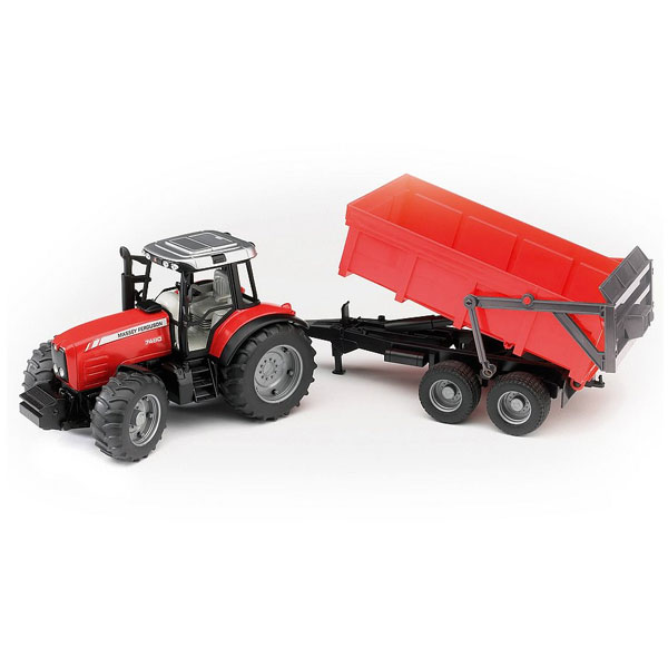 Bruder Massey Ferguson 7480 with tipping trailer 02045 - Die-Cast Toy Car - Just like all Profi series tractors, this true-to-the-original tractor can also be fitted with a ...
