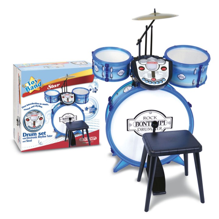 Bontempi Drum Set 4 Pcs With Electronic Tutor 52 5602 - Musical Instrument Toy - Drum set: bass drum Ø 385 mm (15 3/16) with pedal • 2 side drums Ø 170 and 210 mm (6 3/4 and 8 1/...