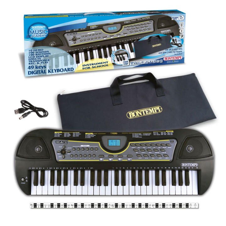 Bontempi Digital Keyboard With 49 Midi Size Keys 15 4909 - Musical Instrument Toy - Digital keyboard • 49 midi size keys (C-C) • 100 Sounds • 100 Rhythms • 10 pre-recorded songs • 7...