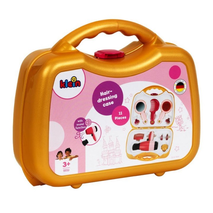 Klein Klein Sts Hairstyling Case Electrical Hairdryer 5559 - Figure Playset - The beautiful golden hairdressing vanity case by Theo Klein contains a battery-powered hair dryer...