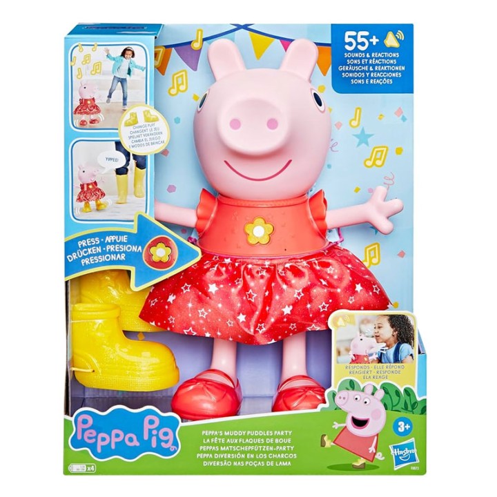 Hasbro Peppa Pig Peppas Muddy Puddles Party F8873 - Doll Playset - INTERACTIVE PEPPA PIG DOLL: talk, play, sing, dance and party along with Peppa