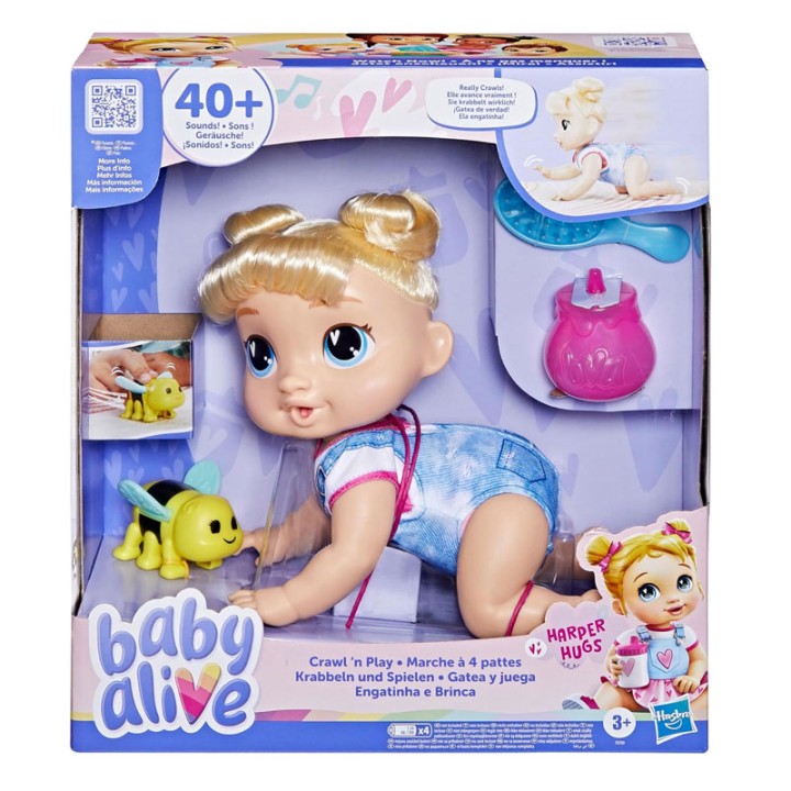 Hasbro B.Alive Crawl N Play Bldh Harper F9709 - Doll Figure - I'M HARPER HUGS AND I REALLY CRAWL: Imagine adventures right in the living room with this 10