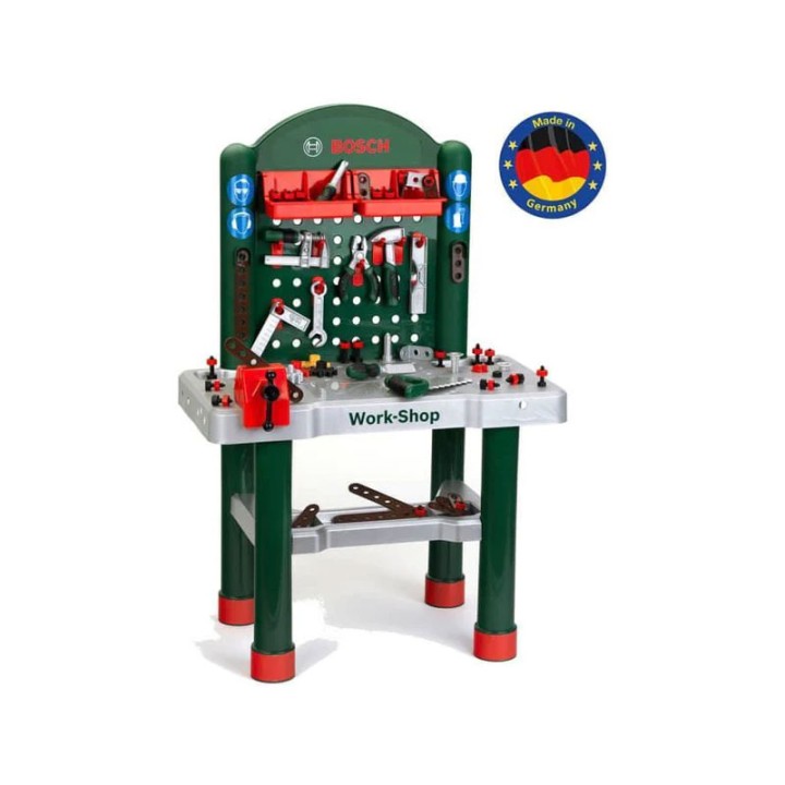 Klein Toys Bosch Work Shop 82 Pcs. 8710 - Building Blocks Set - Bosch workshop workbench with 3 storage boxes, worktop with learning function, vice - 82 Pieces