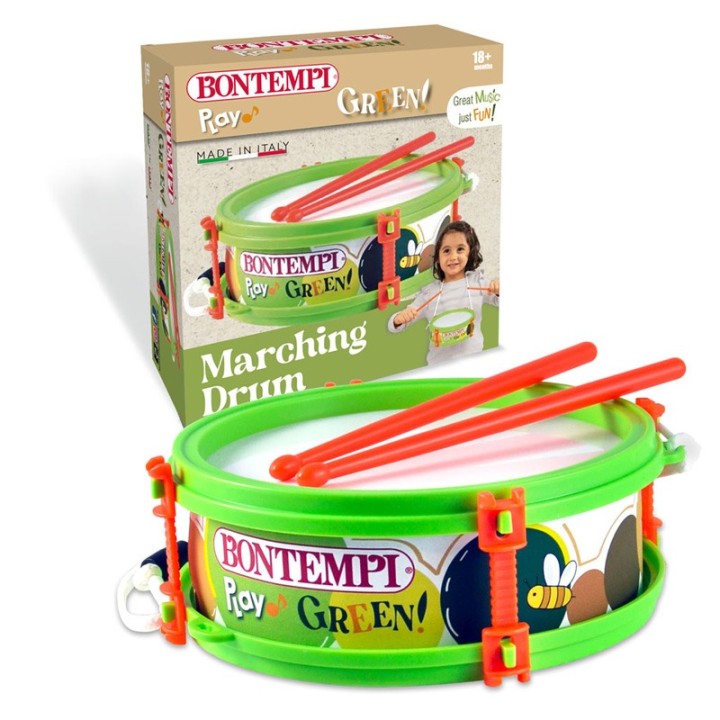 Bontempi Green Small Drum 50 1935 - Science and Education Toy - Marching drum with shoulder strap and sticks - Ø 150 mm (5 15/16”) • Realistic sound
