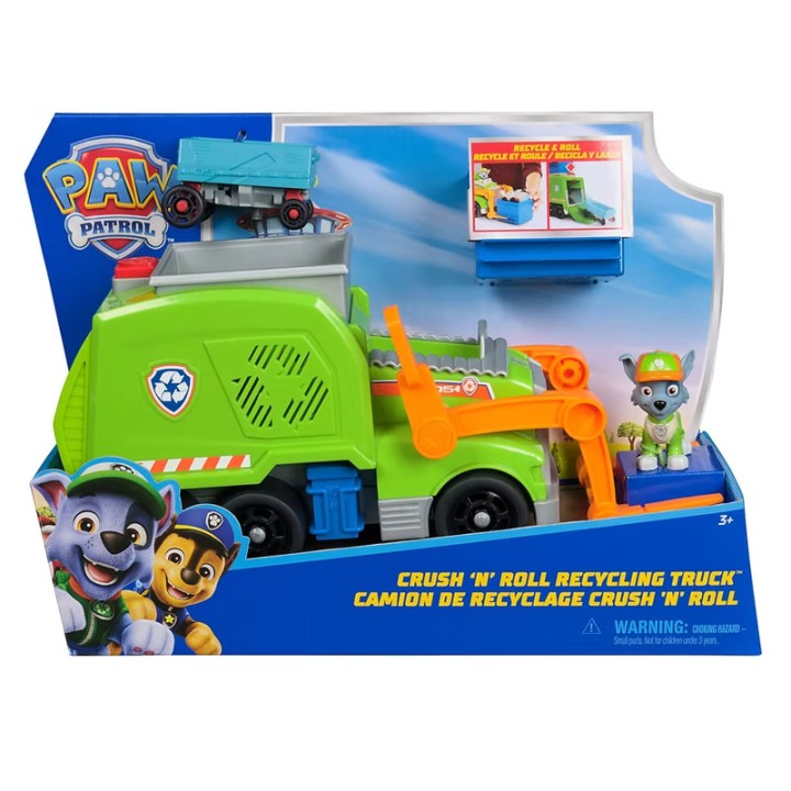 Spin Master Paw Patrol: Recycle Vehicle Deluxe (6071248) - Doll Playset - Take on the action with Rocky and his awesome Crush N’ Roll Recycling Truck