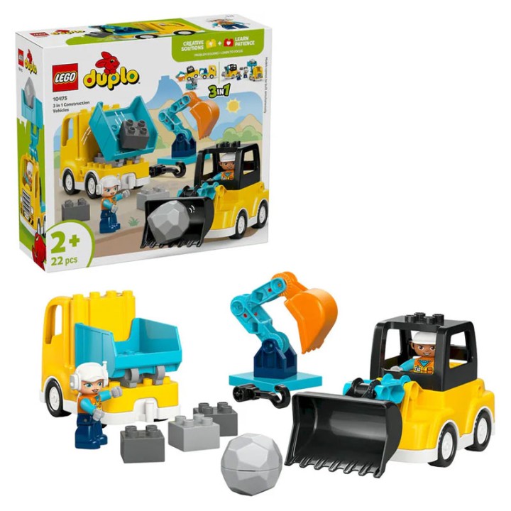 LEGO Duplo Town 10475 3 In 1 Construction Vehicles - Building Set - Rev up your little one’s creativity with the LEGO® DUPLO® Town 3 in 1 Construction Vehicles (1047... - 22 Pieces