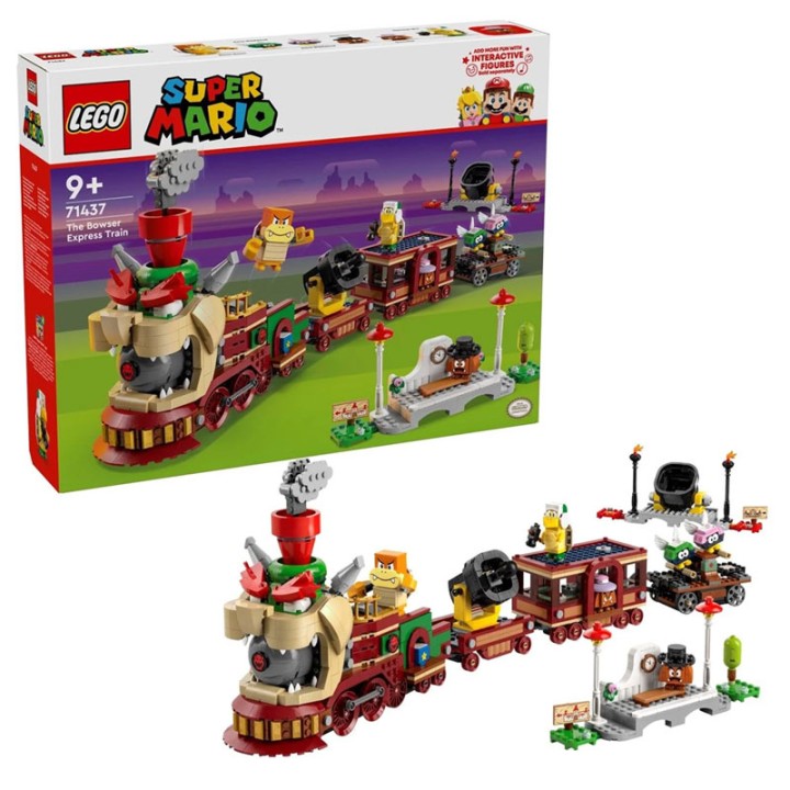 LEGO 71437 The Bowser Express Train - Building Set - Help them chase the train in the handcart, operate the rotating platform on the locomotive and ac...
