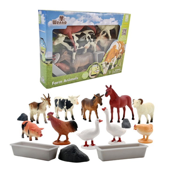Wenno Animals 15 Pcs Farm Play Set In Window Box 5913-M026 - Action Figure Playset