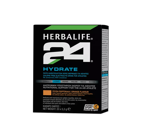 Herbalife 24 Hydrate – calorie-free, orange-flavored electrolyte drink mix (20 sachets)