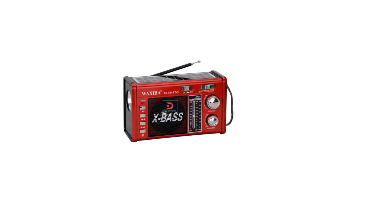 604S6#Waxiba®XB-864BT-S Rechargeable Radio with Solar Panel AM/FM/SW+ MP3 Music Player -Red