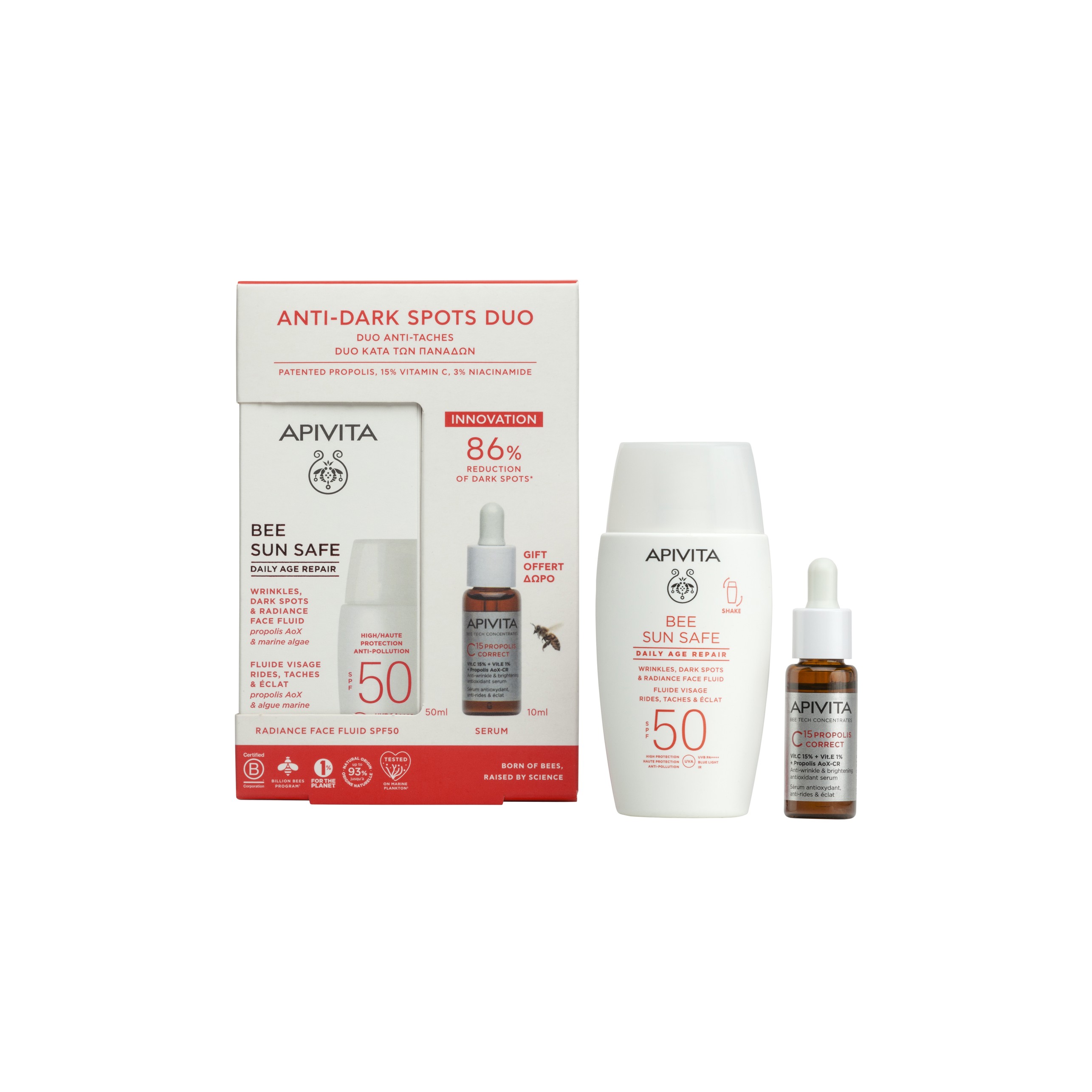 Apivita Promo Bee Sun Safe Daily Age Repair Spf50, 50ml & Δώρο Bee Tech Concentrates C15 Propolis Correct Serum 10ml