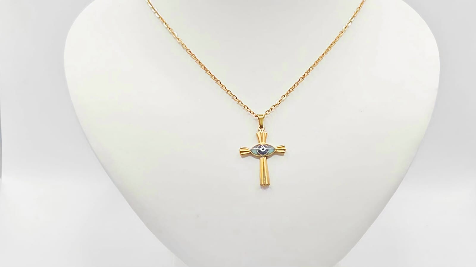 Stainless Steel Gold Plated Cross with Eye . Cod.02
