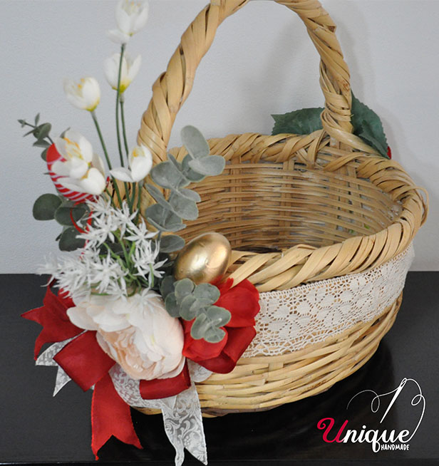 Handmade Wave Basket Easter Decorated Oval L