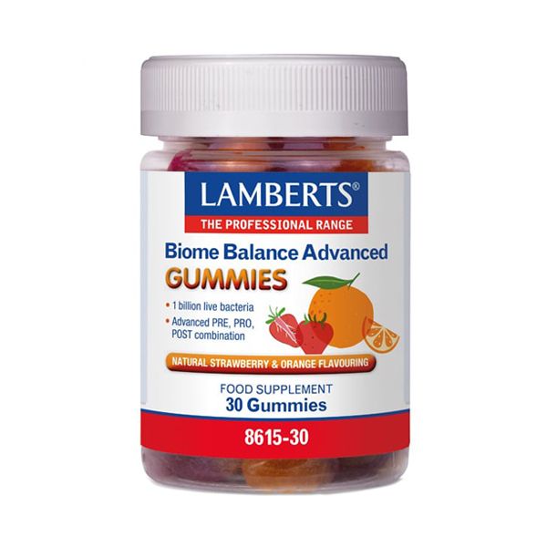 Lamberts Biome Balance Advanced Gummies with Natural Orange and Strawberry Flavor, 30 Gummies