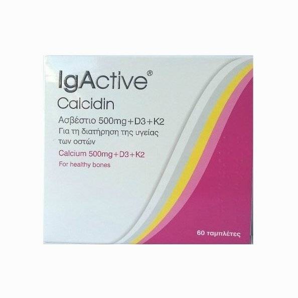Igactive Calcidin Calcium 500Mg+ D3+ K2 For The Maintenance Of Healthy Bones 60 Tablets