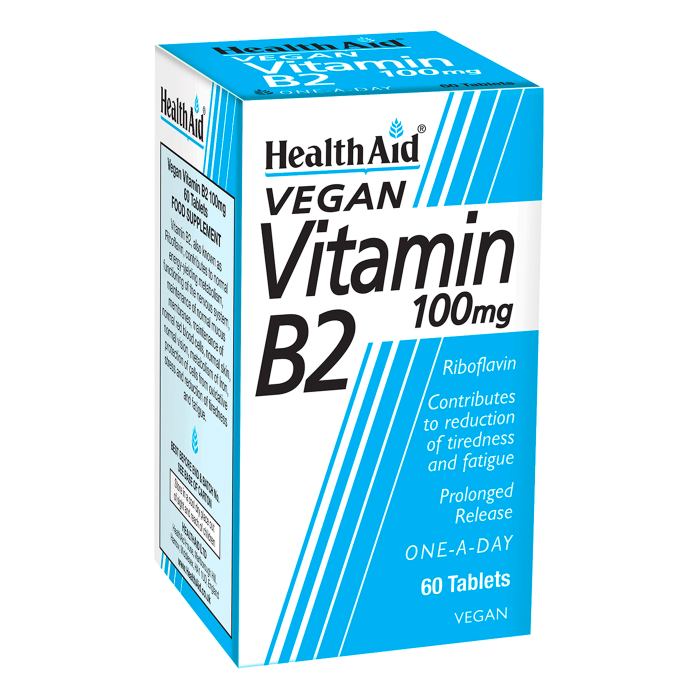Health Aid Vitamin B2 Riboflavin 100Mg Contributes To Reduction Of Tiredness & Fatigue 60 Tablets