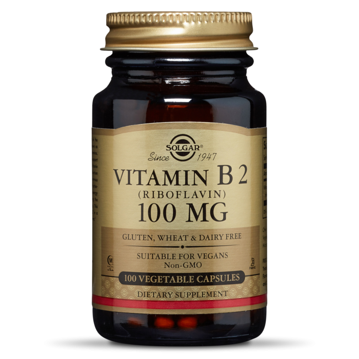 Solgar Vitamin B2 100Mg For A Healthy Nervous System Vision Skin & Hair 100 Capsules