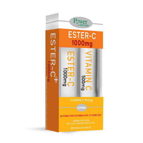 POWER HEALTH Ester C 1000mg Stevia + Vitamin C 500mg Peach 20 Efferv. Tablets