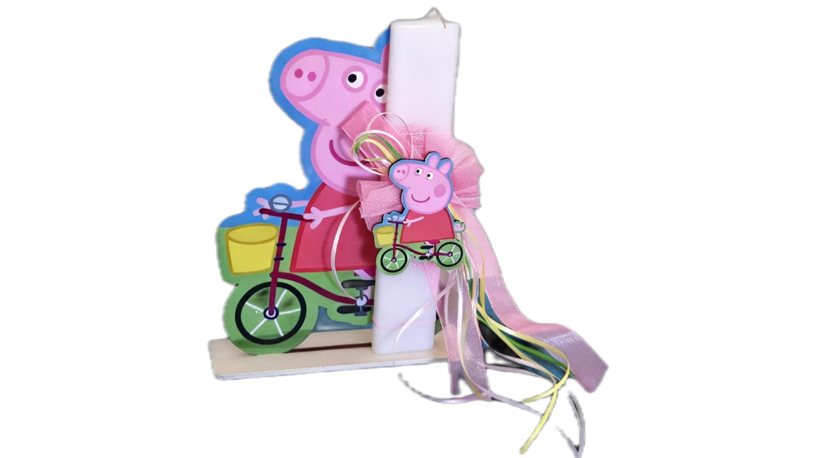 EASTER CANDLE WITH PEPPA PIG DECORATION.