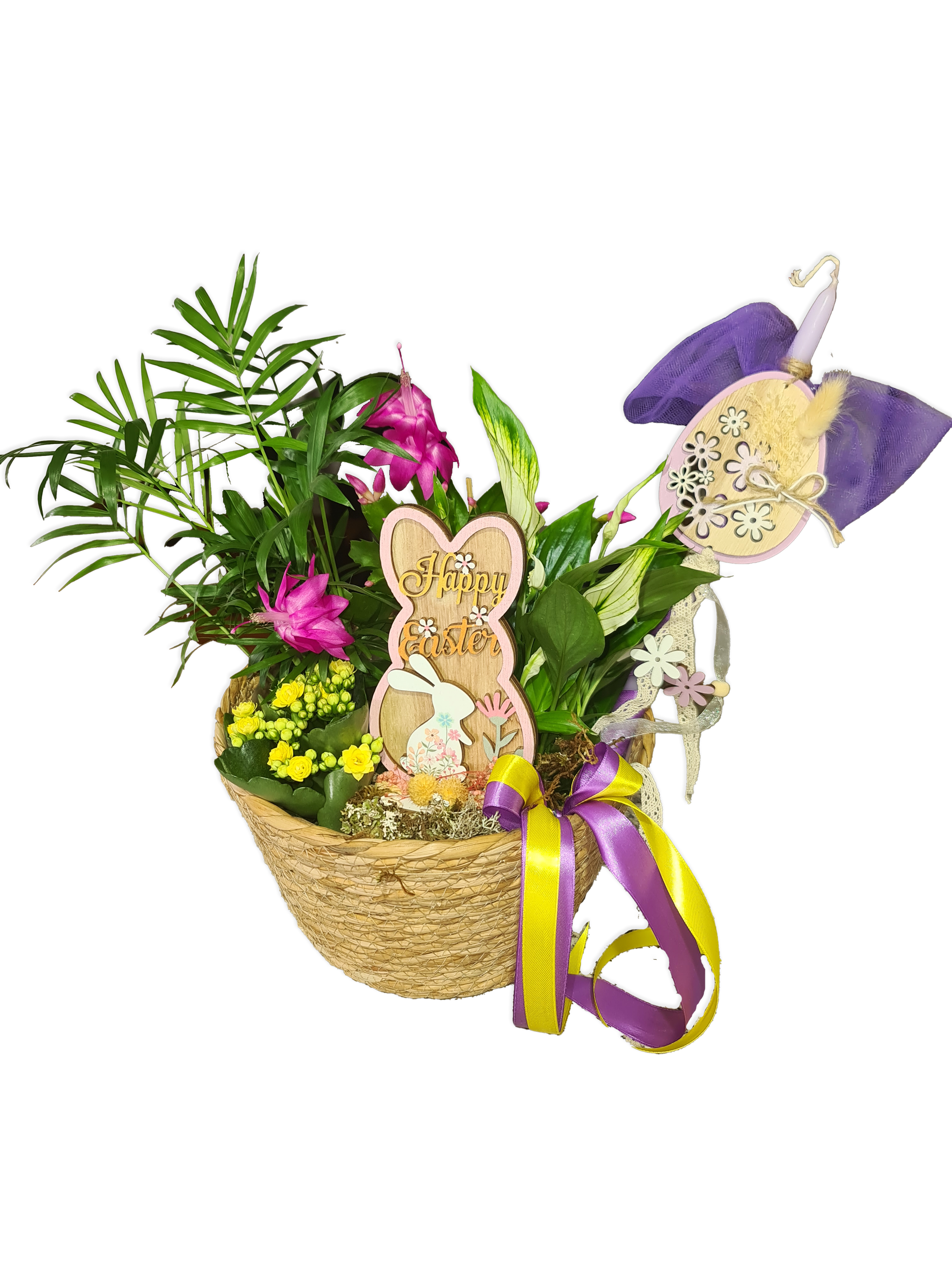 Mix Plants in a Basket with Easter Candle & Stick