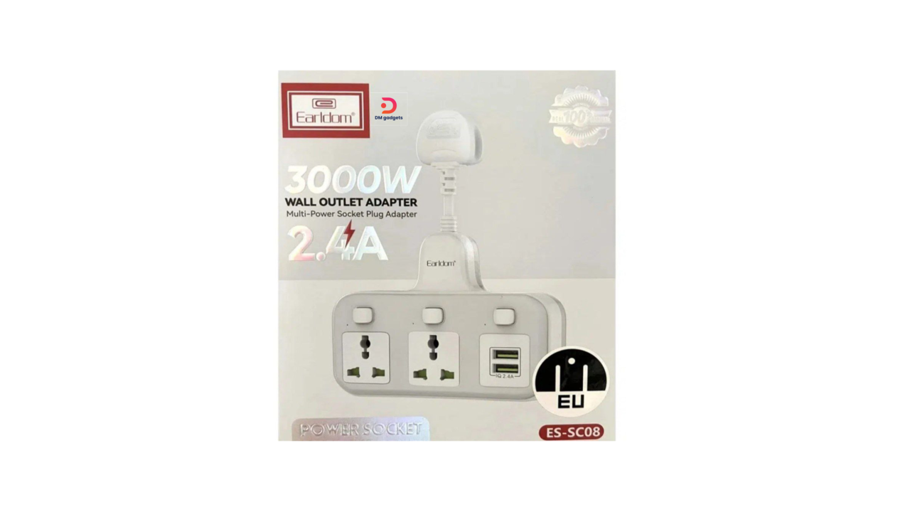 340A17#Earldom®ES-SC08 3000W,2.4A Wall Outlet Multi-Power Socket Plug Adapter