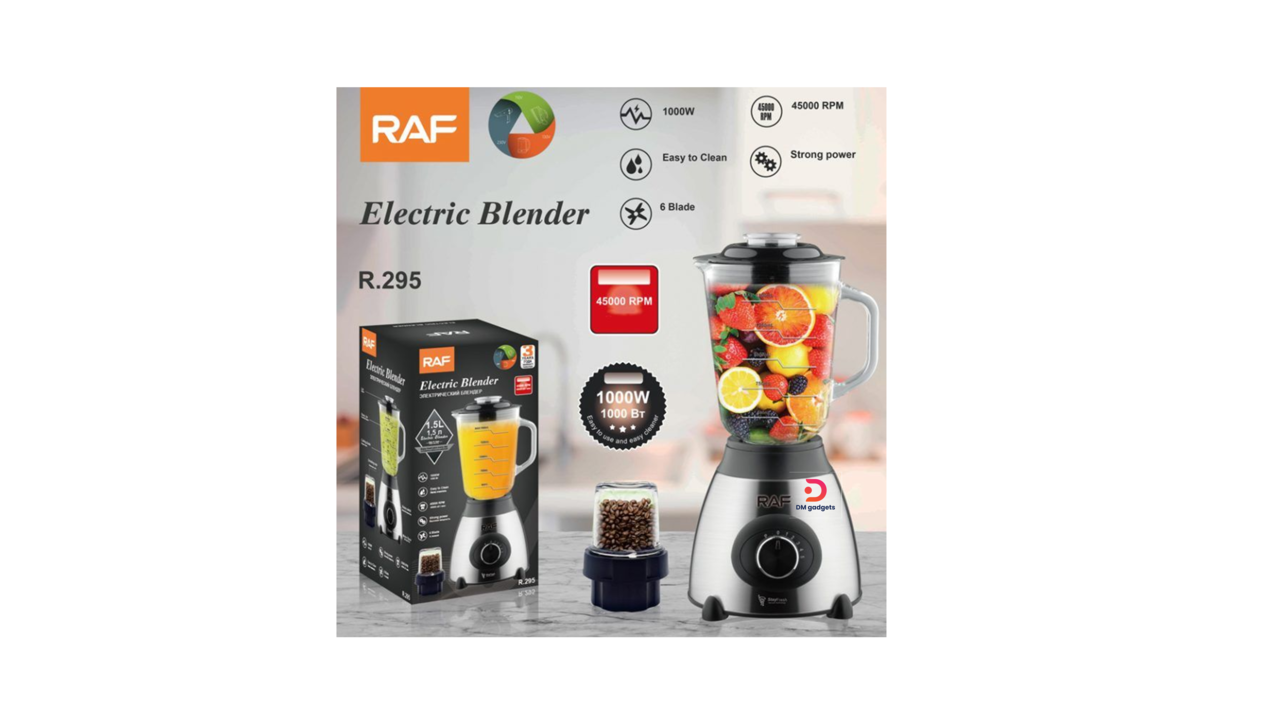 642Q19#Raf®R.295 Blender with 1.5-Liter Glass Jar, 1000W, Stainless Steel – Electric Blender