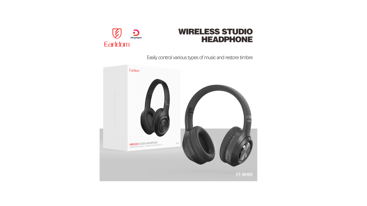 514U#Earldom®BH89 V5.4, Wireless Studio Headphone -18H Playtime – Black